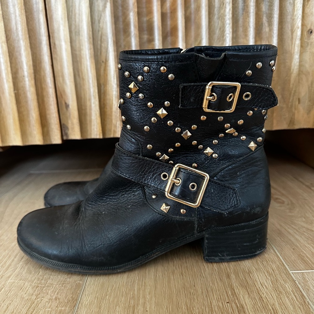 INC Studded Black Leather Wenda Boots (Size 8)